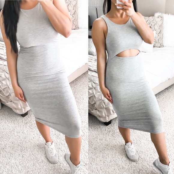 Dresses & Skirts - Grey small jersey bodycon midi dress